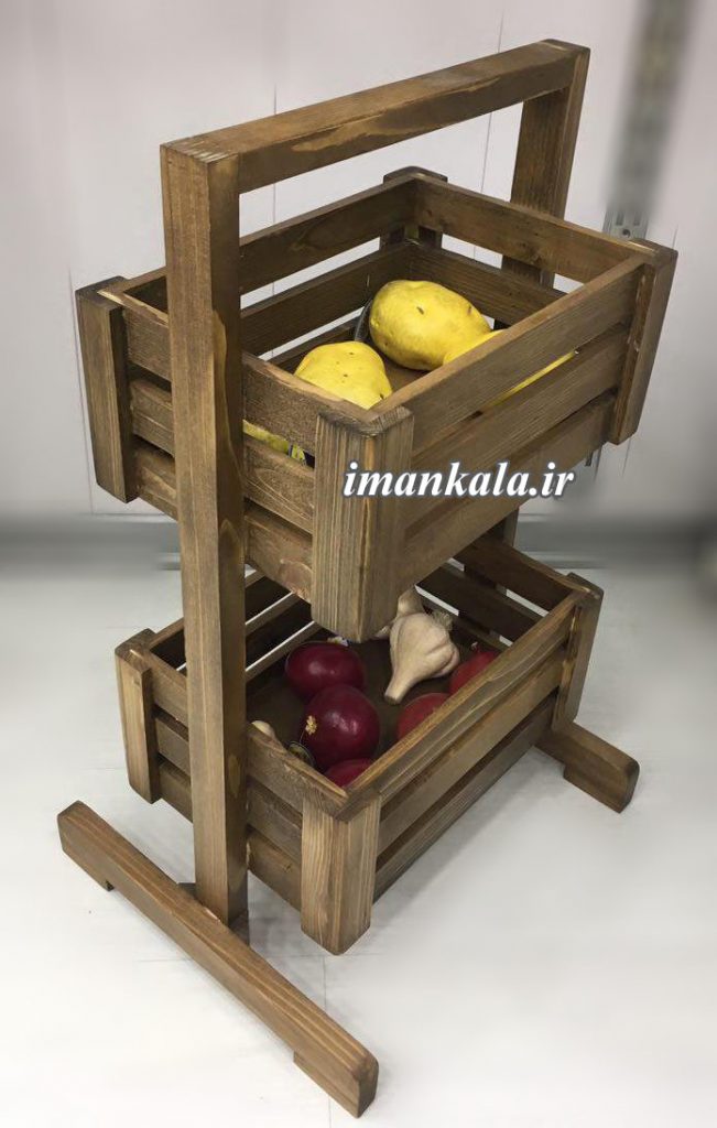 سبد جای سیب زمینی پیاز چوبی طرح ایکیا ۲ طبقه