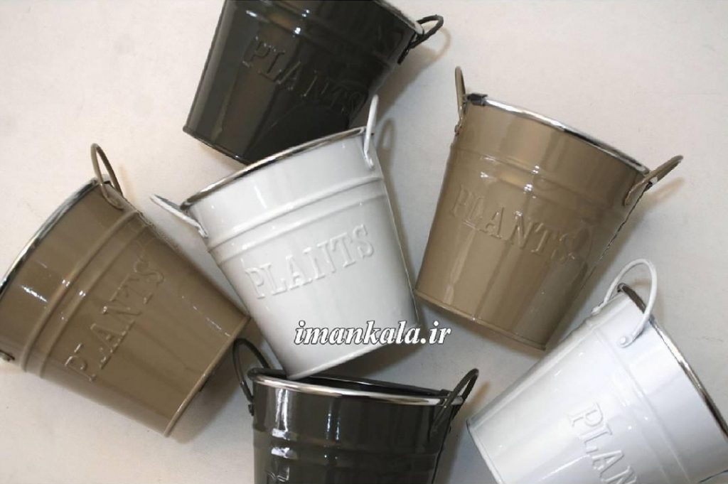 گلدان و سطل و جای لوازم فلزی دسته‌دار plants
