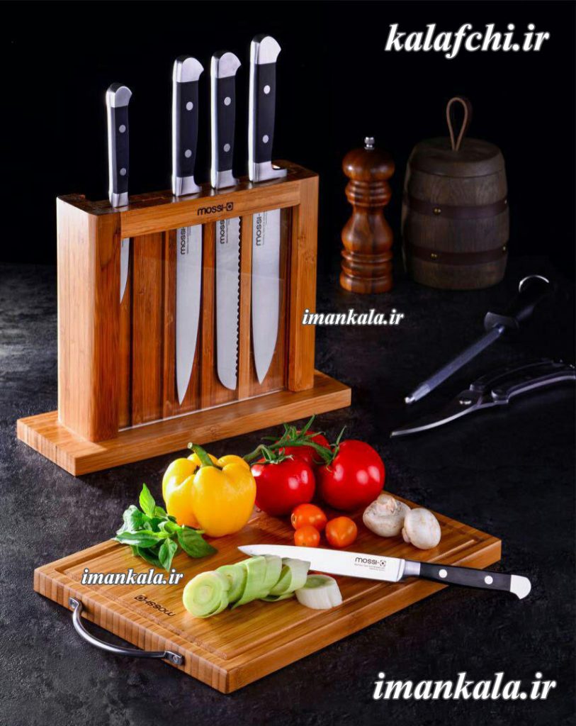bambu سرویس چاقو آشپزخانه تخته و استند پایه بامبو ۷ پارچه