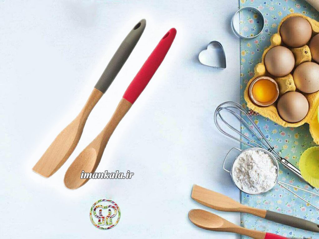 سرویس کفگیر و قاشق ناتورا چوب و سلیکون ۲ تایی
