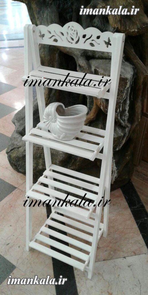 pvc استند پایه نردبان تزئینی چوبی پی وی سی ضد آب ۴ طبقه تاج دار جای لوازم گل گلدان