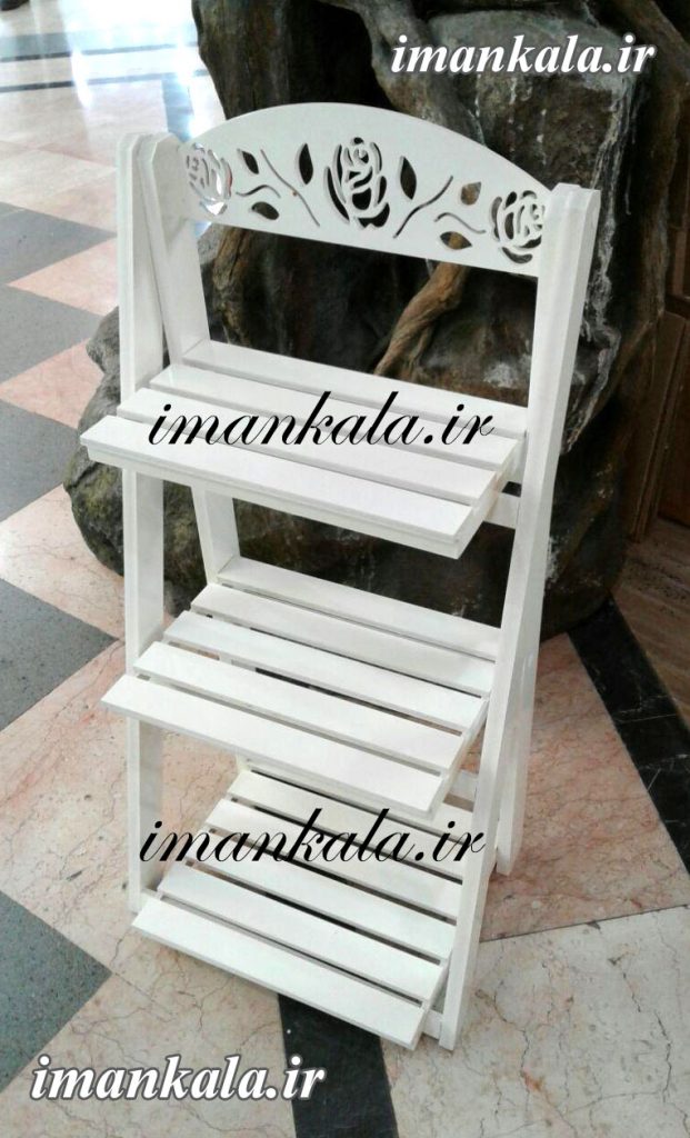pvc استند پایه نردبان تزئینی چوبی پی وی سی ضد آب ۳ طبقه تاج دار جای لوازم گل گلدان