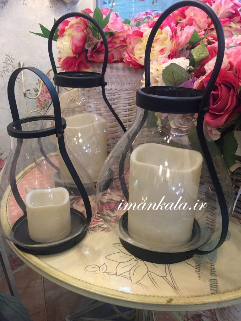 جای شمع فلزی بلوری با شمع ال ای دی