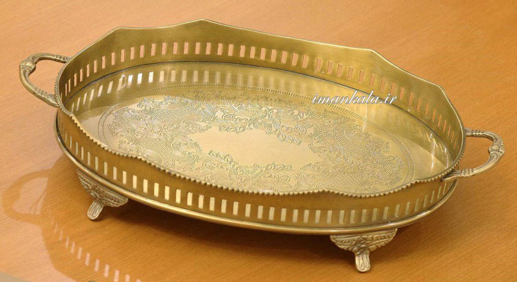 سینی برنجی بیضی لبه دار توری 4558