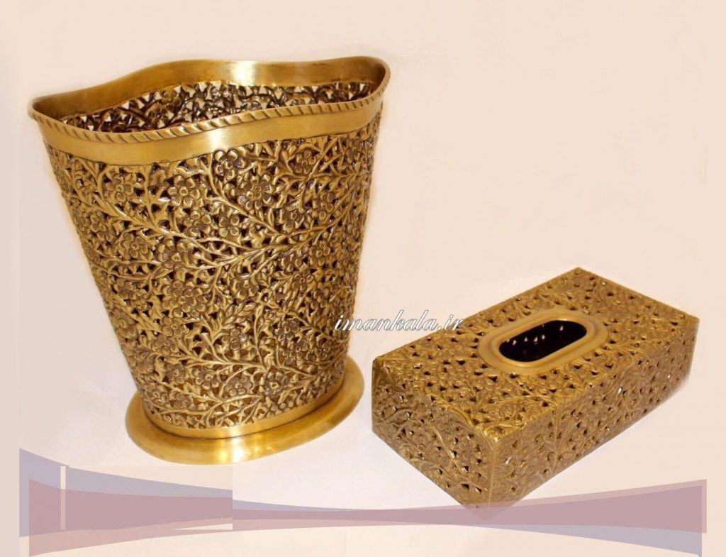سطل و جای دستمال برنجی گل ریز 4574