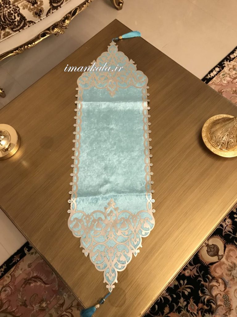 رانر مستطیل منگوله دار مخمل و چرم ترک ترکیه