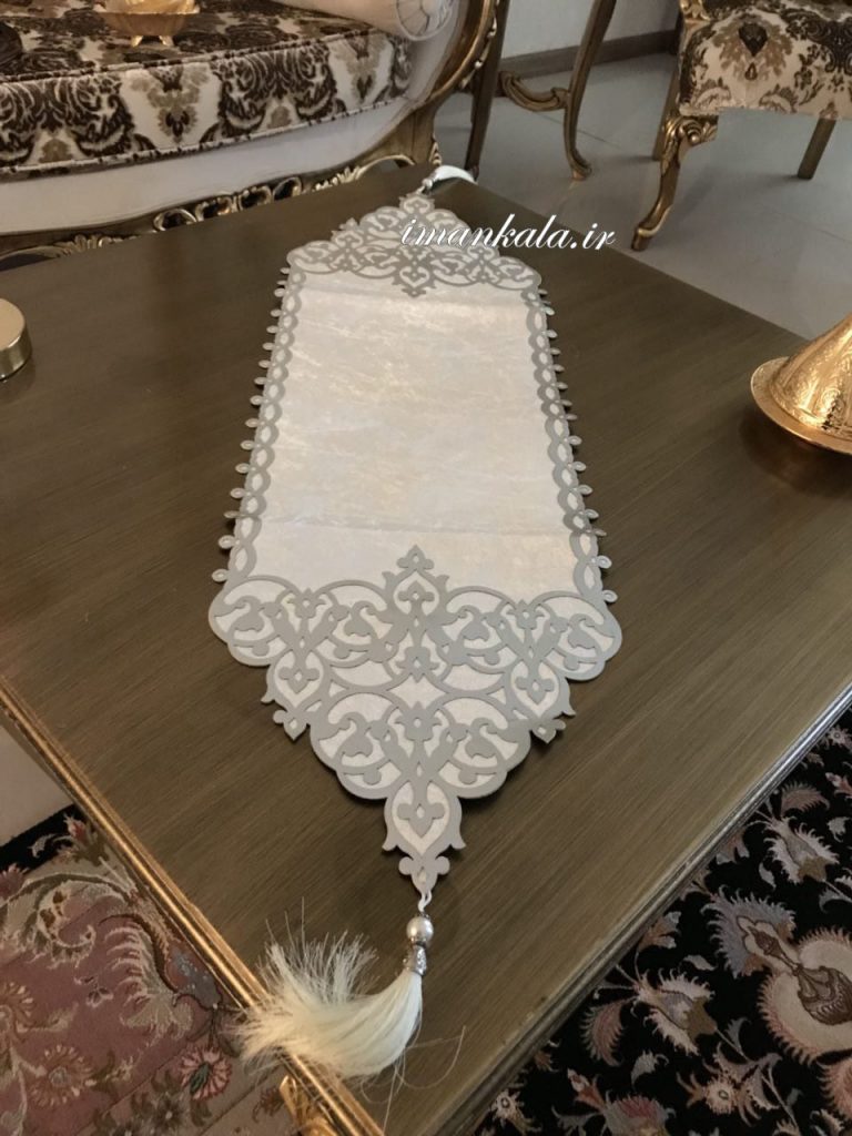رانر مستطیل منگوله دار مخمل و چرم ترک ترکیه