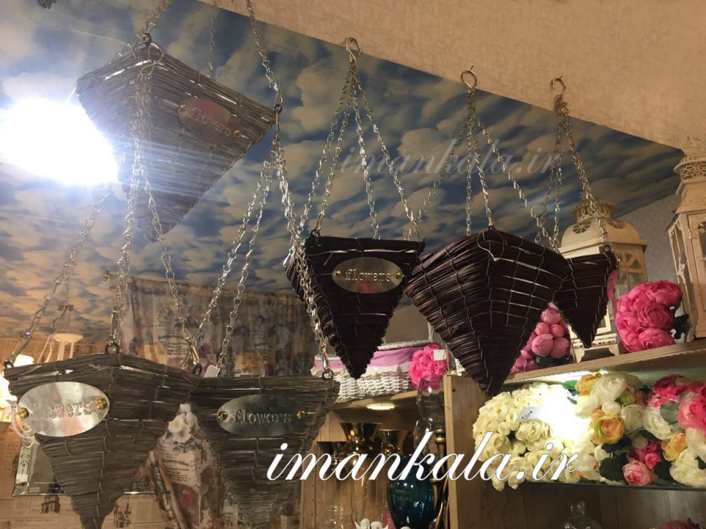 flowers گلدان و آویز حصیری مخروطی ۳ تایی قابل شست و شو فلاورز