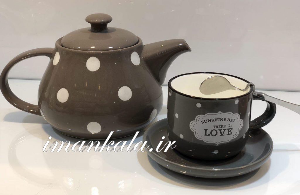قوری و فنجان نعلبکی قاشق دار خال خالی زارا هوم zara home