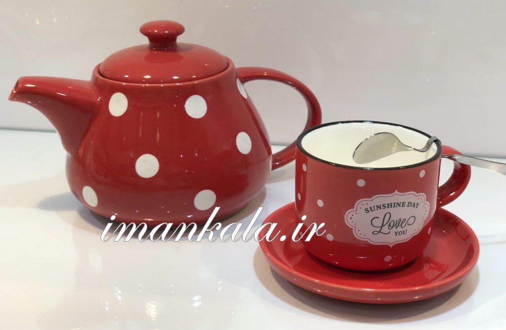 قوری و فنجان نعلبکی قاشق دار خال خالی زارا هوم zara home
