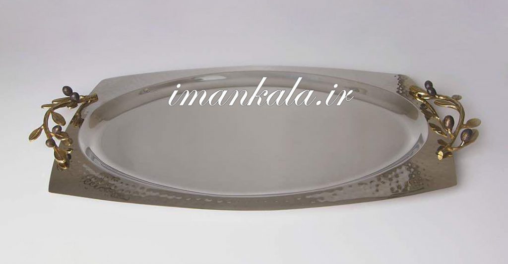 95150 سینی استیل بیضی بزرگ دسته برنجی