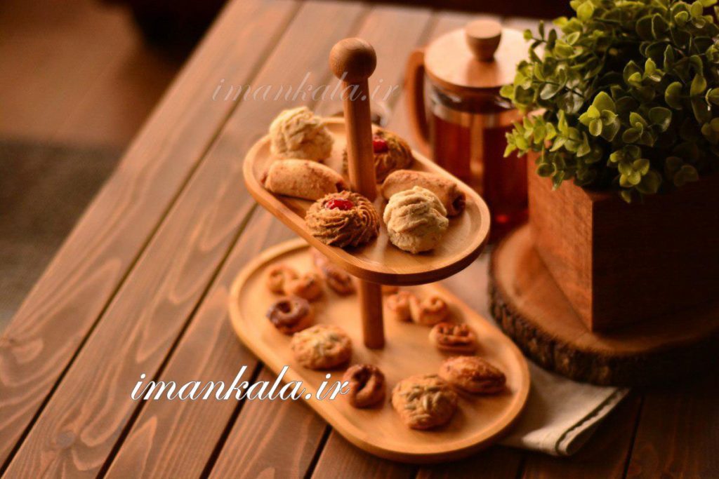 bambu 0257 Trina ظرف پذیرایی سرو شیرینی بیضی 2 طبقه بامبو ترک ترکیه