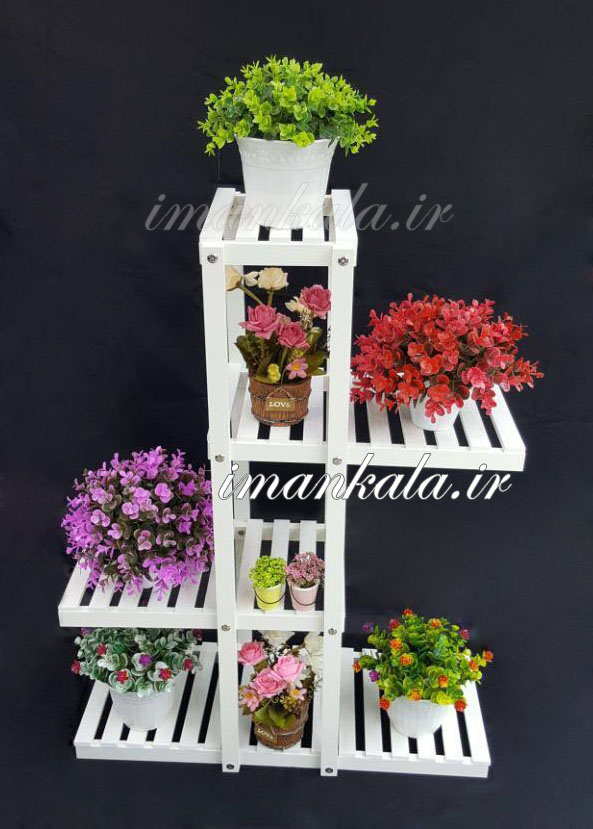 pvc استند پایه نردبان تزئینی چوبی پی وی سی سفید ضد آب ۴ طبقه ۳ ستون جای گل گلدان لوازم