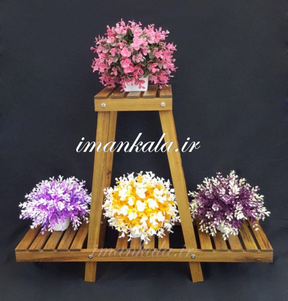 mdf استند پایه نردبان تزئینی چوبی ام دی اف قهوه ای ۲ طبقه ۳ ستون جای گل گلدان لوازم