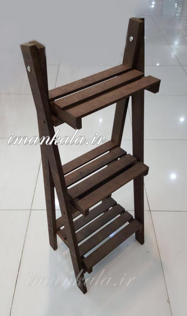mdf استند پایه نردبان تزئینی چوبی ام دی اف قهوه ای ۳ طبقه جای گل گلدان لوازم