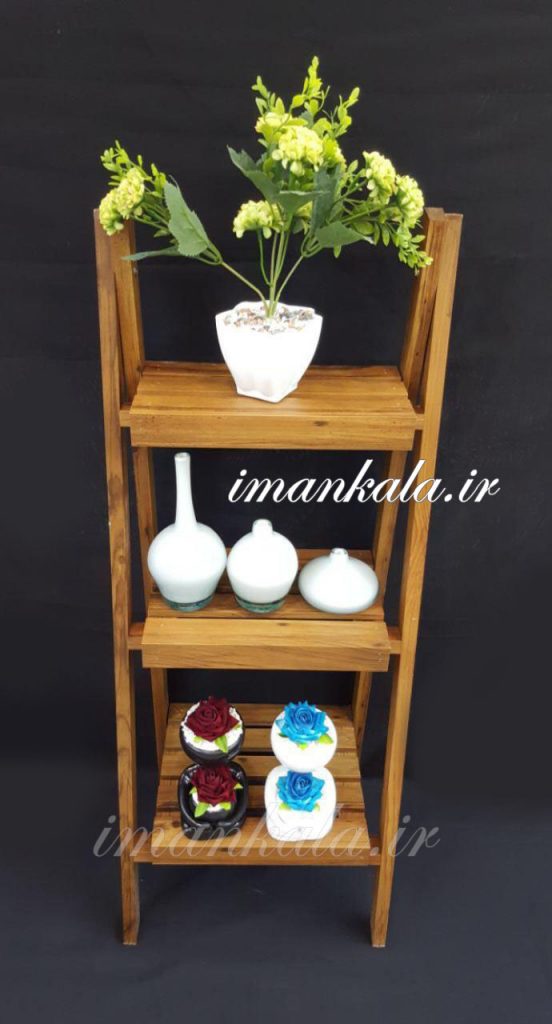 mdf استند پایه نردبان تزئینی چوبی ام دی اف قهوه ای ۳ طبقه جای گل گلدان لوازم
