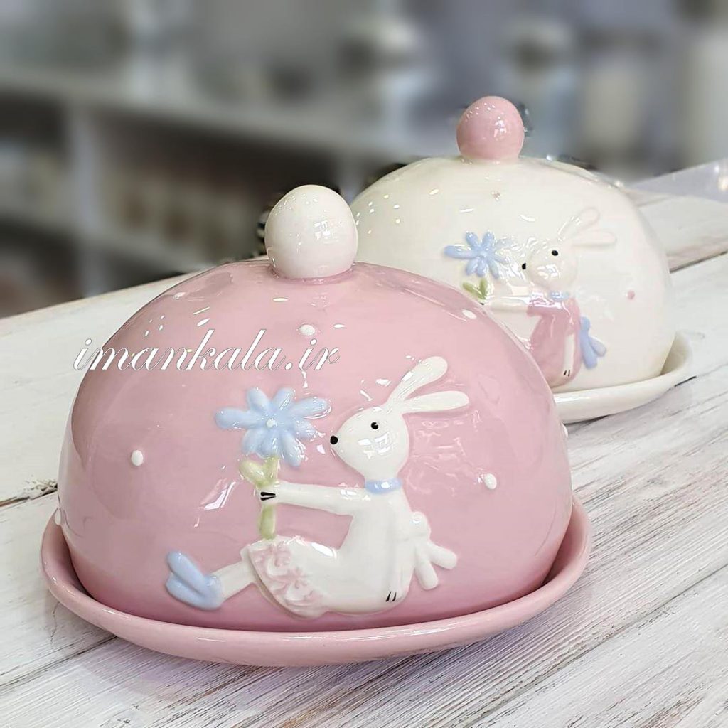 Butter Plate ظرف کره سرامیکی طرح خرگوش برجسته در ۲ رنگ