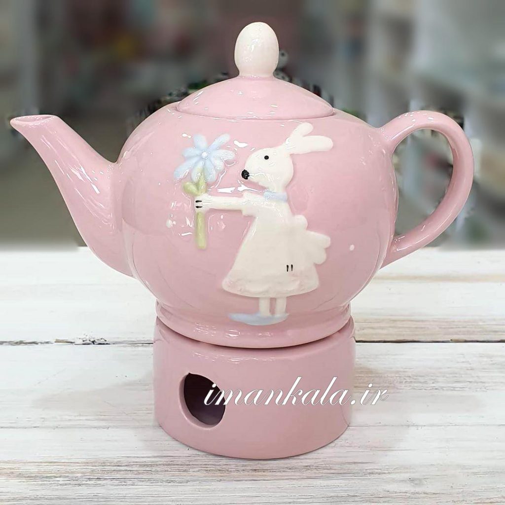 Teapot قوری پایه وارمر سرامیکی طرح خرگوش برجسته در ۲ رنگ