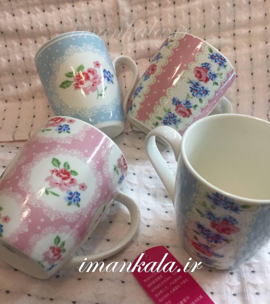 ماگ و لیوان سرامیکی طرح گل و خال خالی