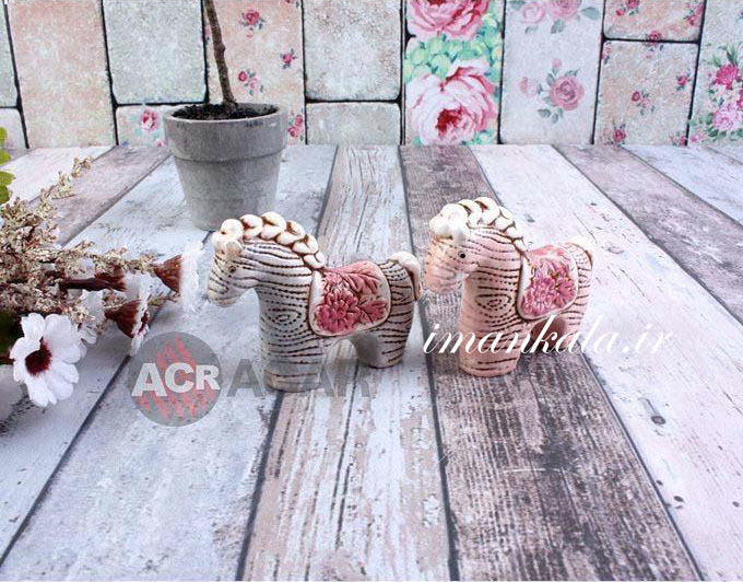 acar 7262 اسب سرامیکی 2 تایی صورتی طوسی آجار ترک ترکیه - Image 2