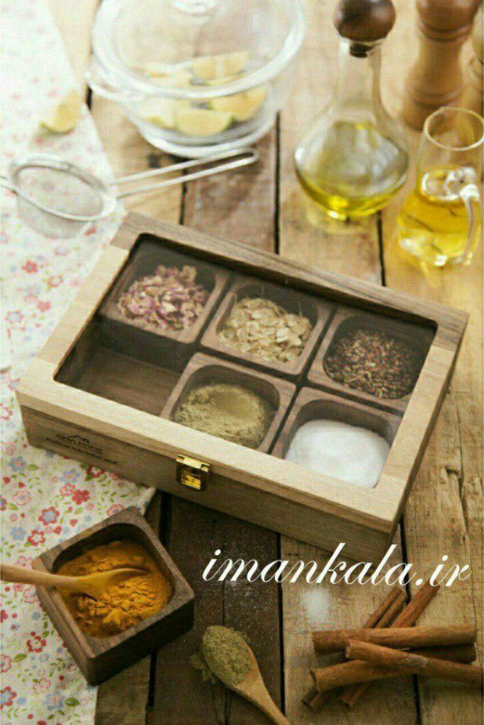 جای ادویه چوبی 6 خانه