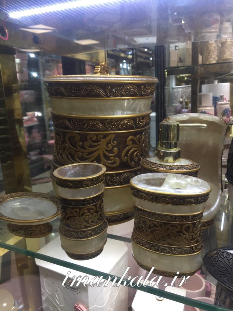 rasool مجموعه سرویس بهداشتی رزین سطل جای مسواک صابون مایع دست