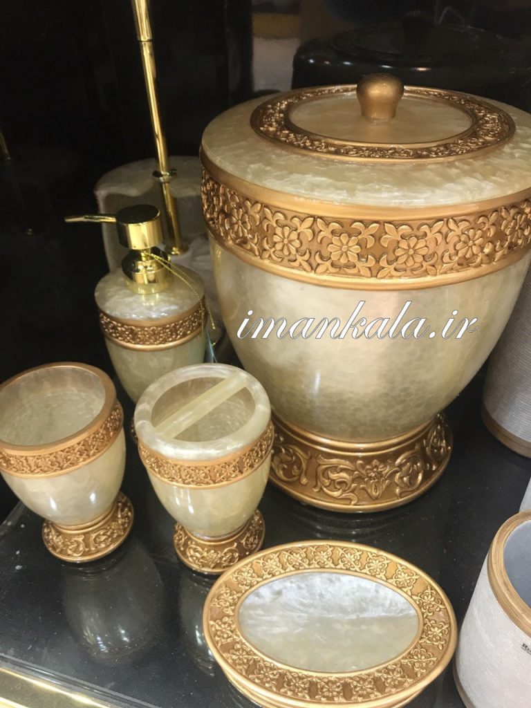 rasool مجموعه سرویس بهداشتی رزین سطل جای مسواک صابون مایع دست