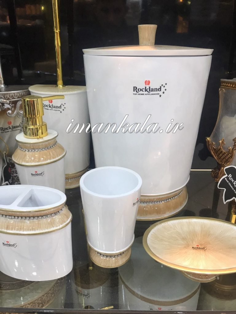 rasool مجموعه سرویس بهداشتی رزین سطل جای مسواک صابون مایع دست