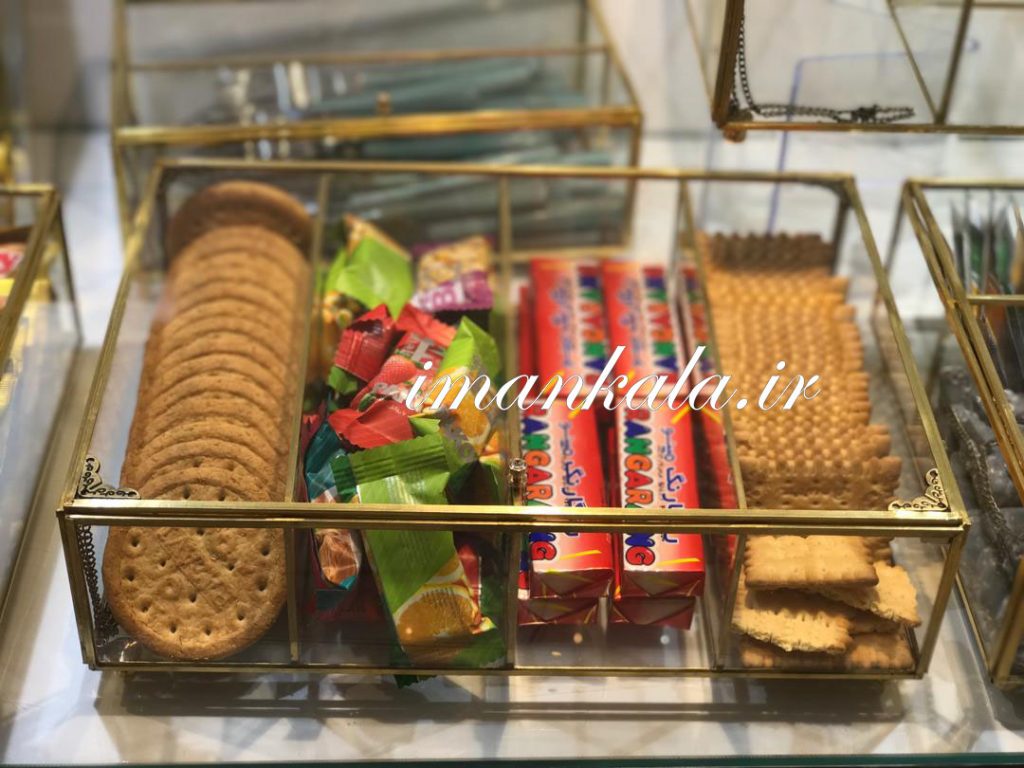 ظرف پذیرایی مستطیل چهار خانه برنج و شیشه