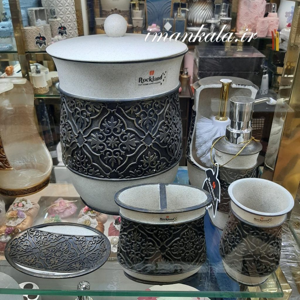 rasool مجموعه سرویس بهداشتی رزین سطل جای مسواک صابون مایع دست
