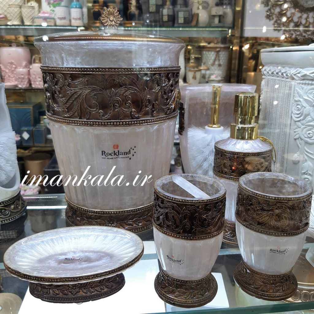 rasool مجموعه سرویس بهداشتی رزین سطل جای مسواک صابون مایع دست