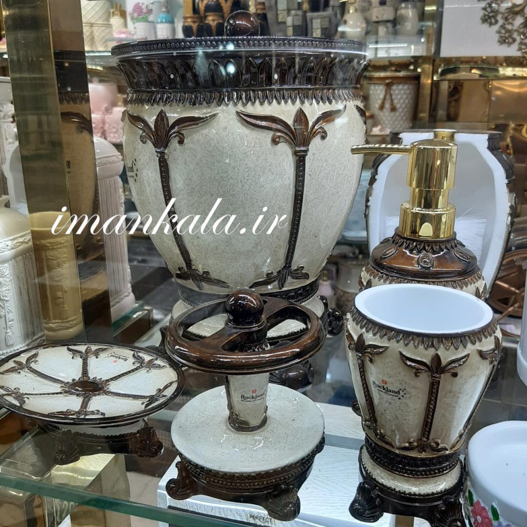rasool مجموعه سرویس بهداشتی رزین سطل جای مسواک صابون مایع دست