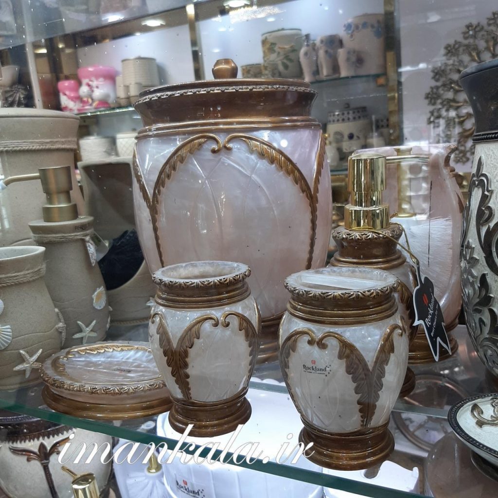 rasool مجموعه سرویس بهداشتی رزین سطل جای مسواک صابون مایع دست