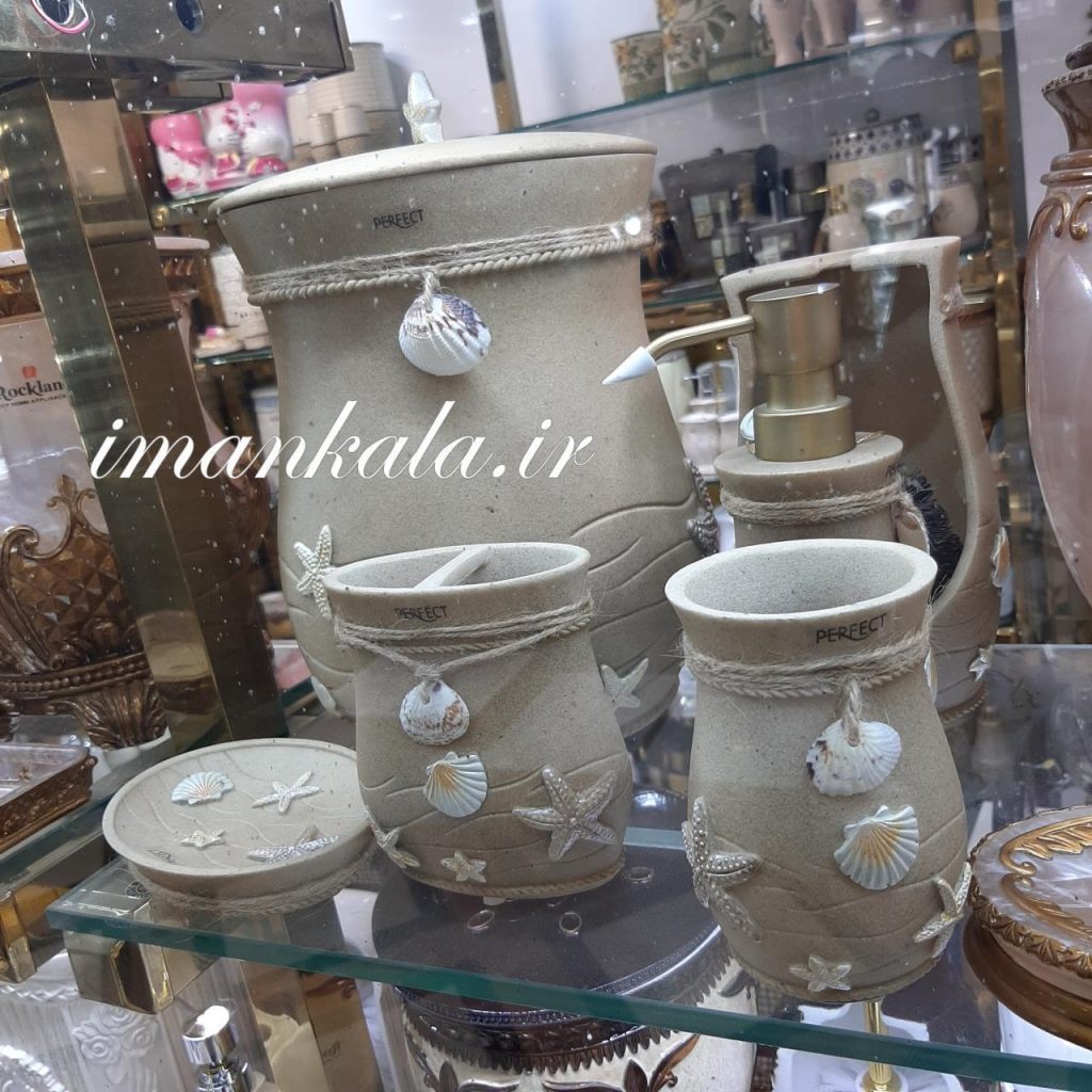 rasool مجموعه سرویس بهداشتی رزین سطل جای مسواک صابون مایع دست