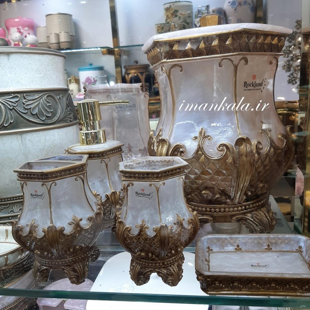 rasool مجموعه سرویس بهداشتی رزین سطل جای مسواک صابون مایع دست