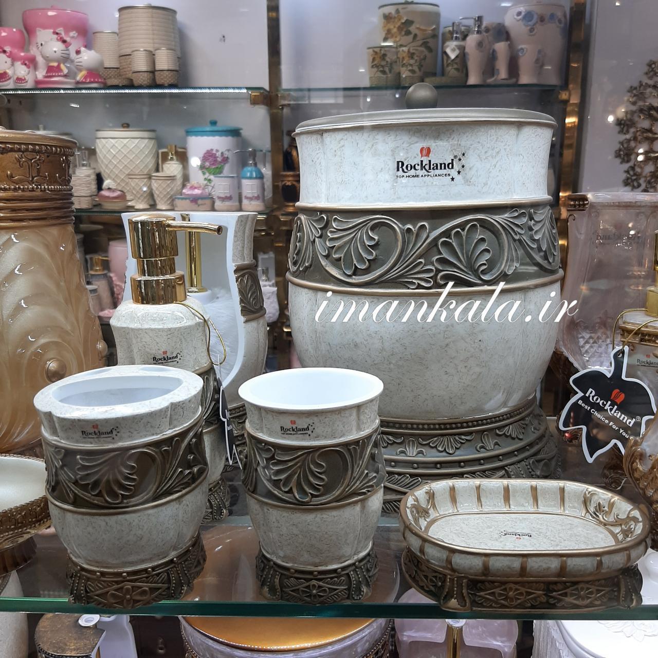 rasool مجموعه سرویس بهداشتی رزین سطل جای مسواک صابون مایع دست