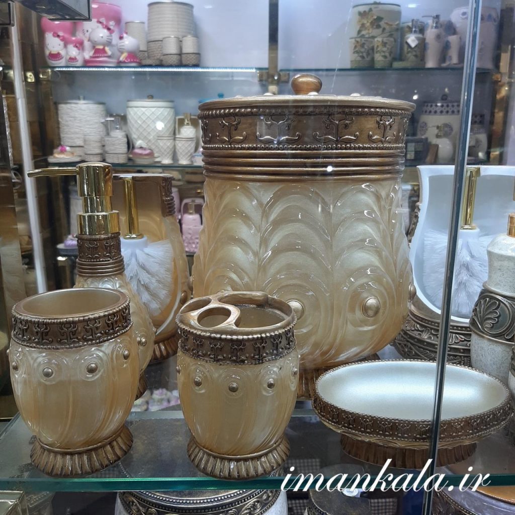 rasool مجموعه سرویس بهداشتی رزین سطل جای مسواک صابون مایع دست
