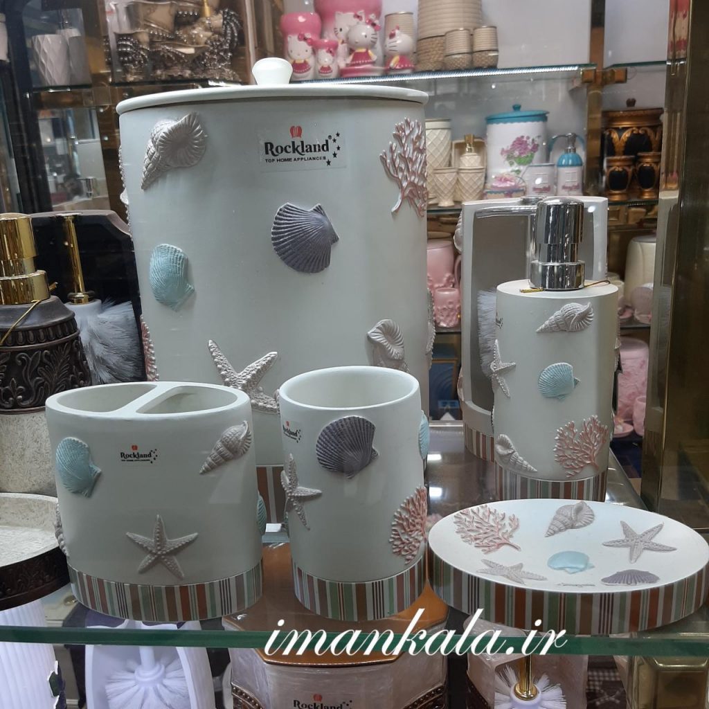 rasool مجموعه سرویس بهداشتی رزین سطل جای مسواک صابون مایع دست