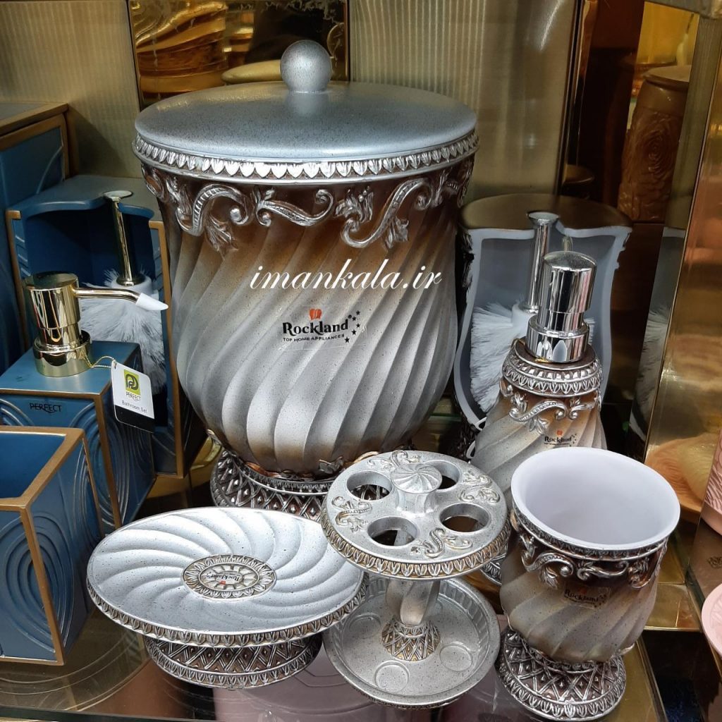 rasool مجموعه سرویس بهداشتی رزین سطل جای مسواک صابون مایع دست