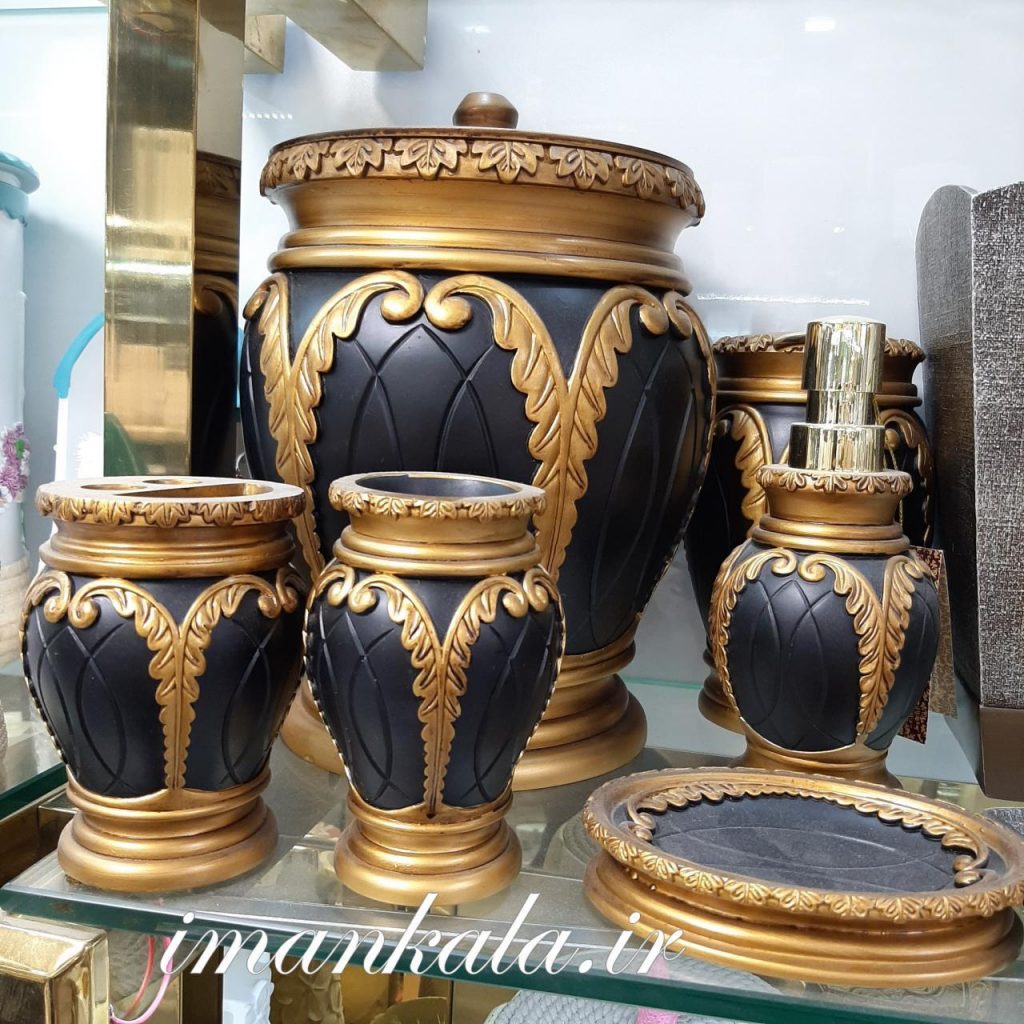 rasool مجموعه سرویس بهداشتی رزین سطل جای مسواک صابون مایع دست