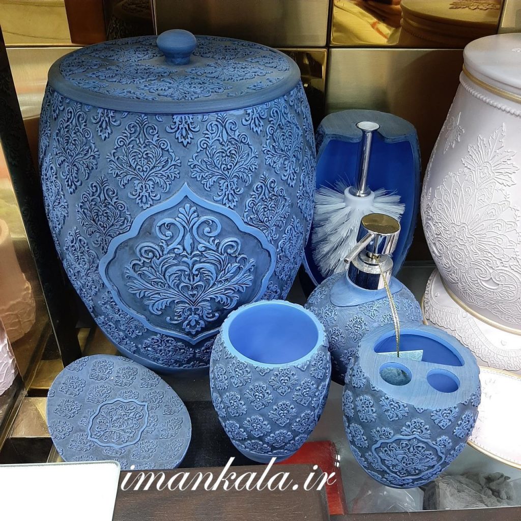 rasool مجموعه سرویس بهداشتی رزین سطل جای مسواک صابون مایع دست