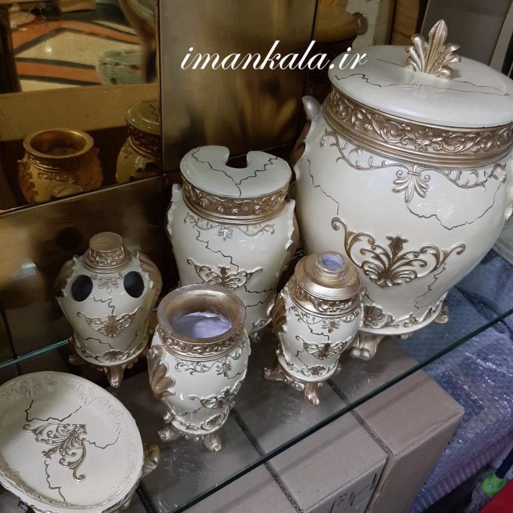 rasool مجموعه سرویس بهداشتی رزین سطل جای مسواک صابون مایع دست