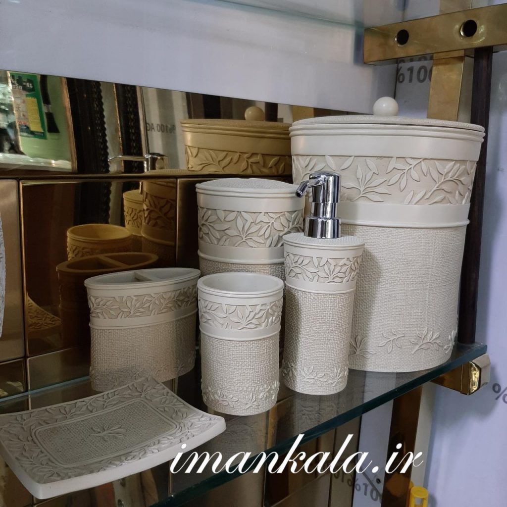rasool مجموعه سرویس بهداشتی رزین سطل جای مسواک صابون مایع دست