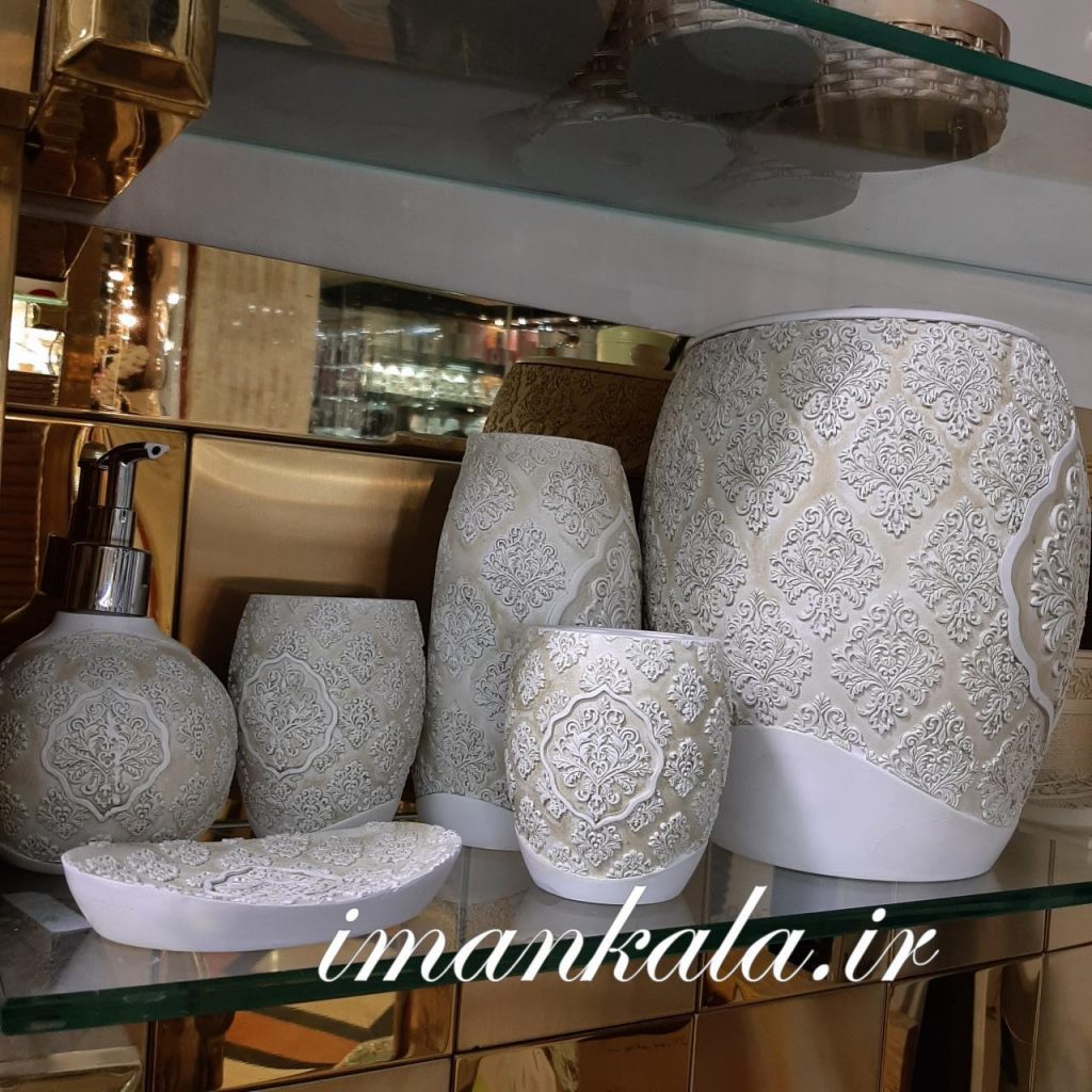 rasool مجموعه سرویس بهداشتی رزین سطل جای مسواک صابون مایع دست