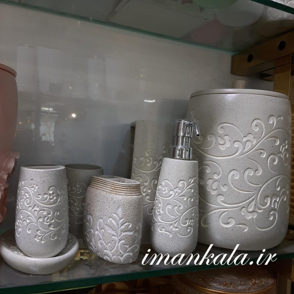 rasool مجموعه سرویس بهداشتی رزین سطل جای مسواک صابون مایع دست