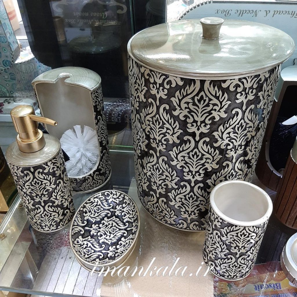 rasool مجموعه سرویس بهداشتی رزین سطل جای مسواک صابون مایع دست
