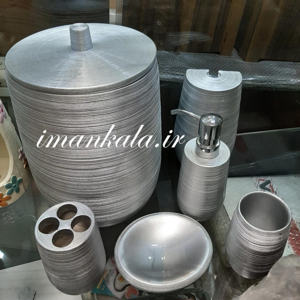 rasool مجموعه سرویس بهداشتی رزین سطل جای مسواک صابون مایع دست