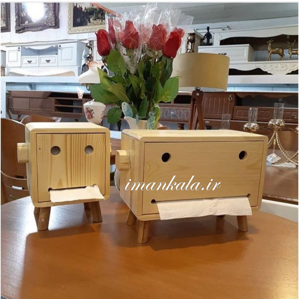 جای دستمال کاغذی چوبی طرح صورت ربات
