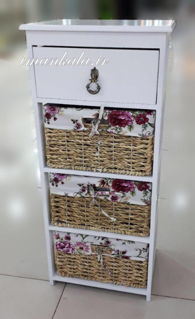 فایل دراور چوبی کشو جای لوازم سبد حصیری سیب زمینی پیاز پارچه گل دار