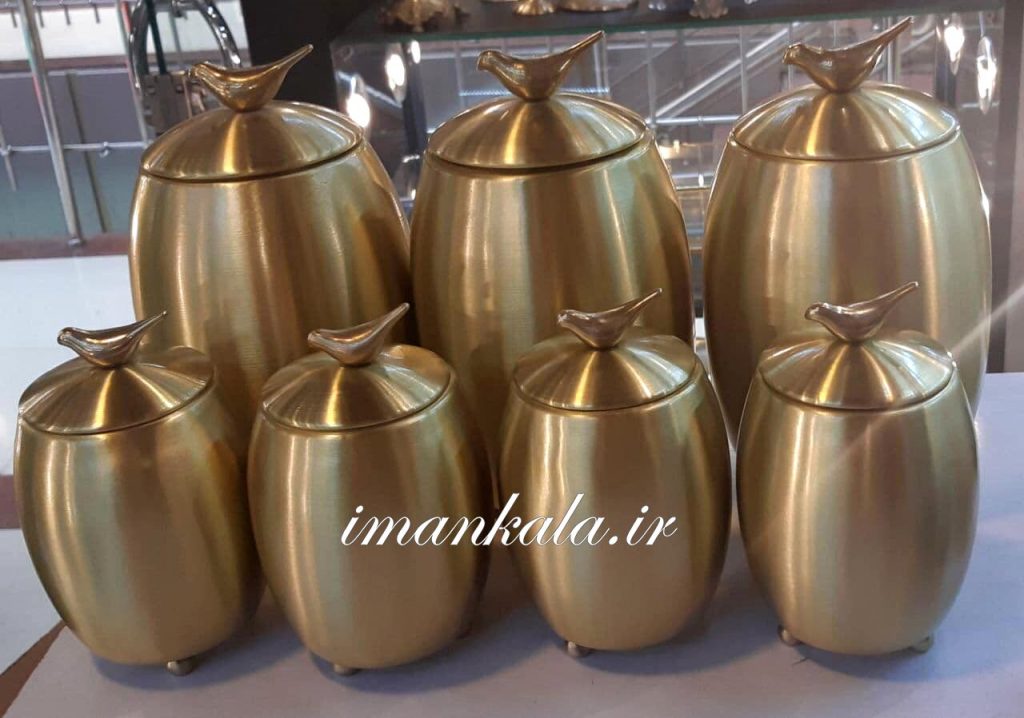 بانکه پاسماوری جای ادویه حبوبات برنجی ۷ پارچه خمره درب پرنده